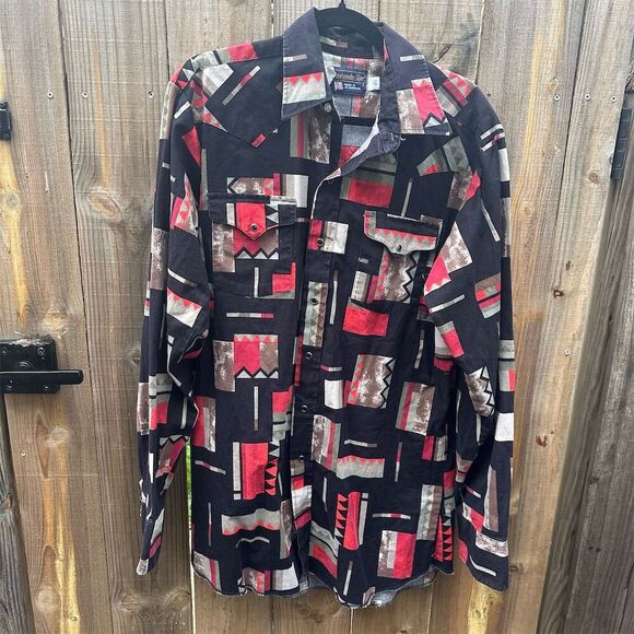 Vintage Panhandle Slim Men's Geometric Button-Up Western Shirt 16.5 - Picture 1 of 3